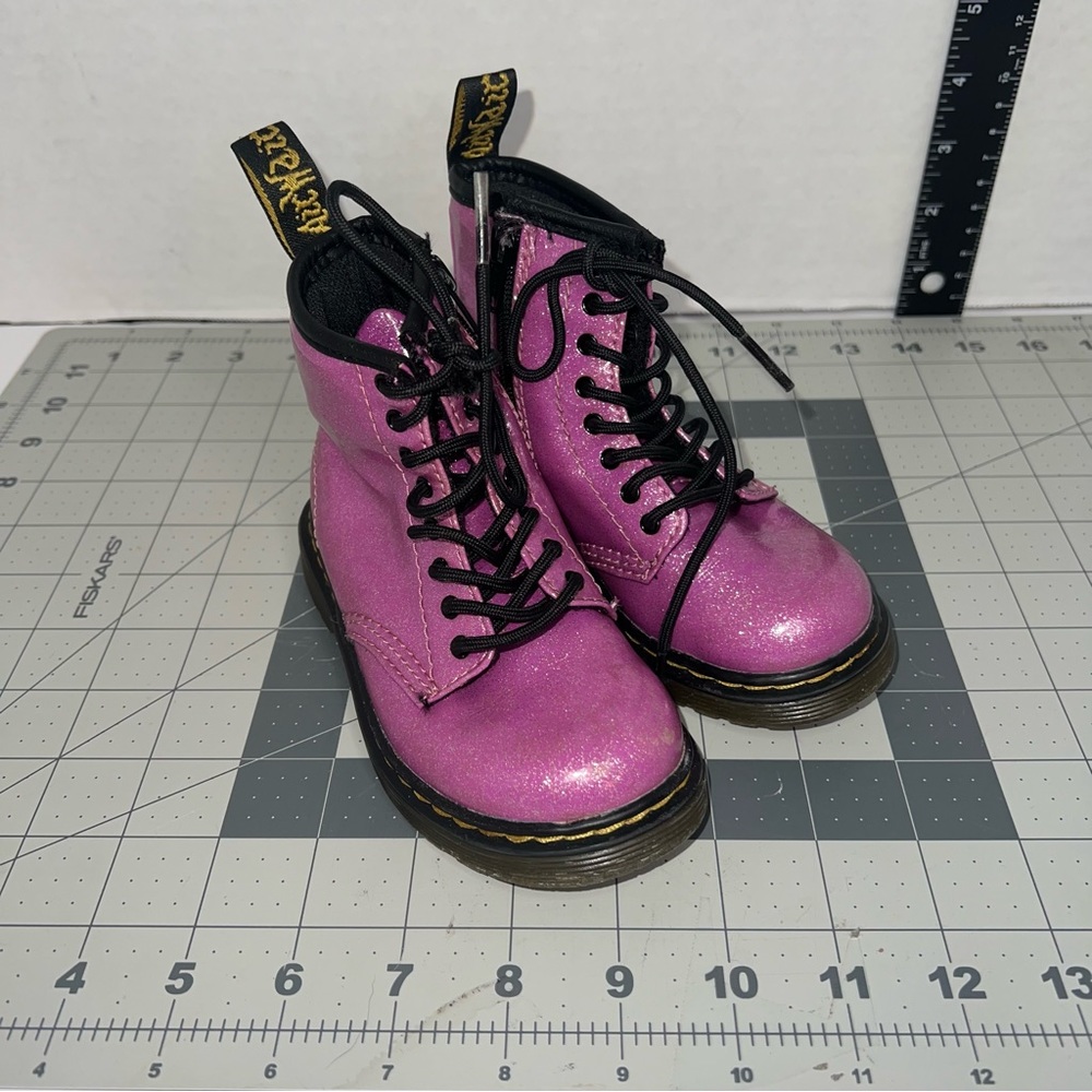 Dr. Martens Girls Toddler Purple Glitter Lace Up Boots Size 8